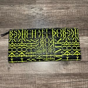 Michael Kors Black and Neon Yellow 2-in-1 Large Leather Wallet